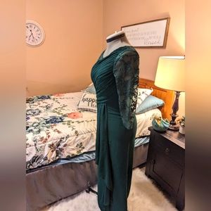 Green asymmetrical sheer and lace formal or bridesmaid dress